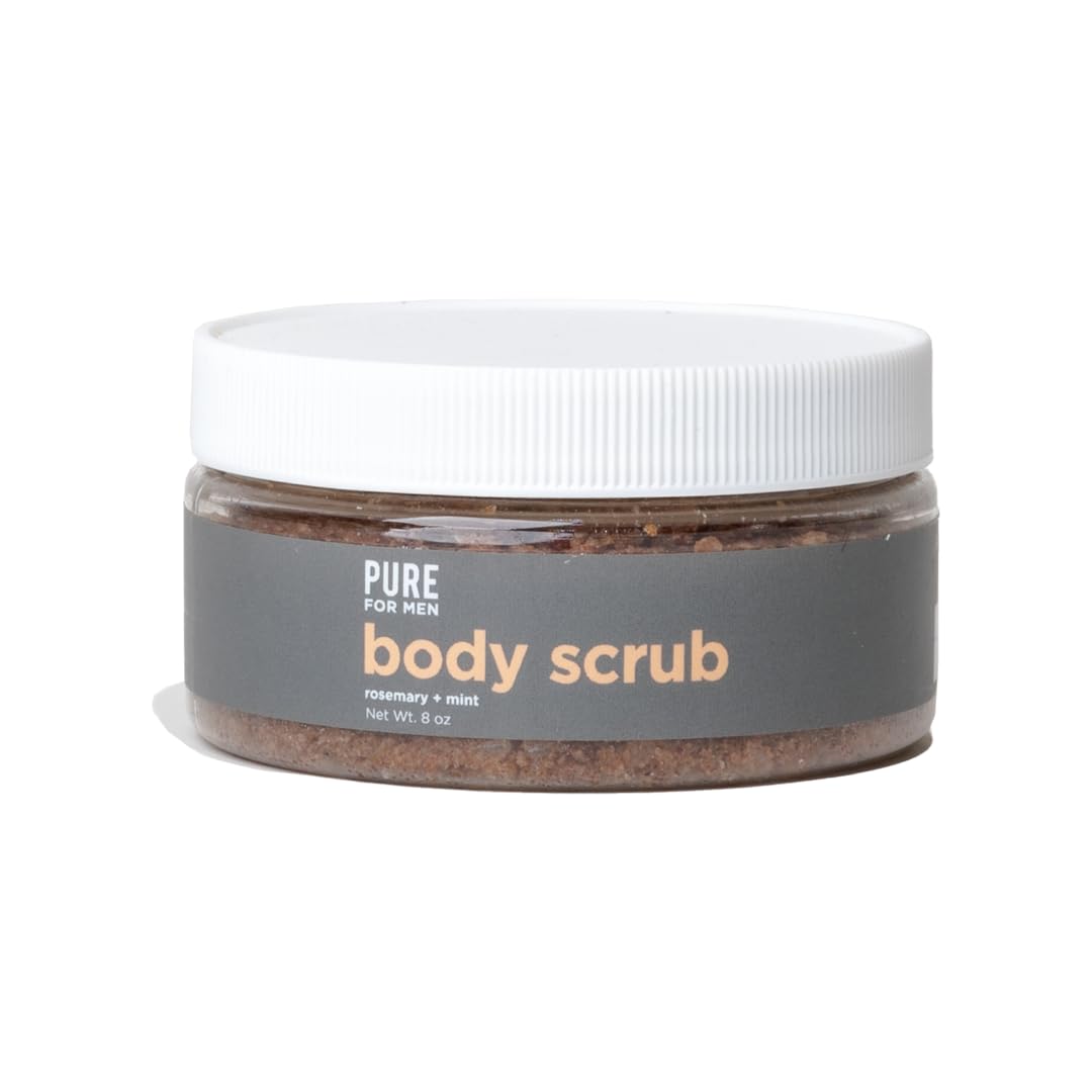 Pure for Men's Exfoliating Face & Body Scrub | Gentle & Natural Cleanser, Removes Dead Skin Cells & Leaves Skin Smooth | Lemon and Spearmint | 8 oz.