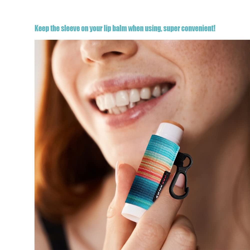 HEYSKAY 3PCS Lip Balm Holder Sleeves Keychain Chapstick Holder Keychain Lip Gloss Holder Keychain Chapstick Elastic Sleeves(Black/Color strip/Geometrical pattern)