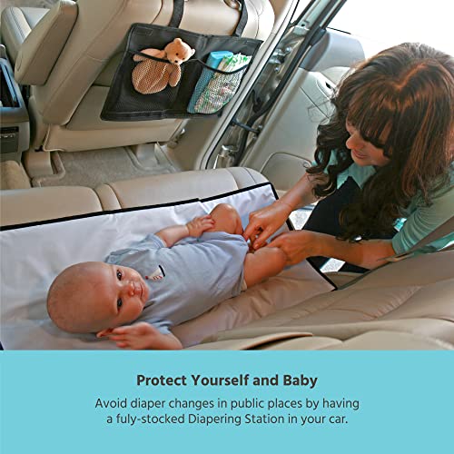 J.L. Childress Pockets 'N Pad Portable Diaper Changing Station for Your Car - Detachable, Foldable, Extra-Large, Extra-Long Changing Pad for Travel, 36 x 18 - Storage Pockets- Black