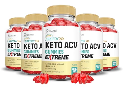 (5 Pack) Speedy Keto ACV Gummies Extreme 2000MG Speedy Keto Gummies Advanced Formula Apple Cider Vinegar with Pomegranate Beet Juice Powder B12 Vegan Non GMO 300 Gummys