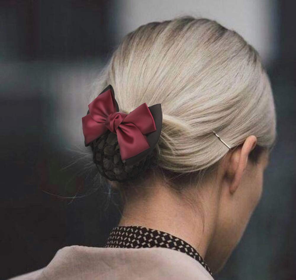 Driew Hair Styling Accessories Snood Net Bow Decorate Barrette Hair Net Bun Cover Net Mix Color 6 Pcs/set