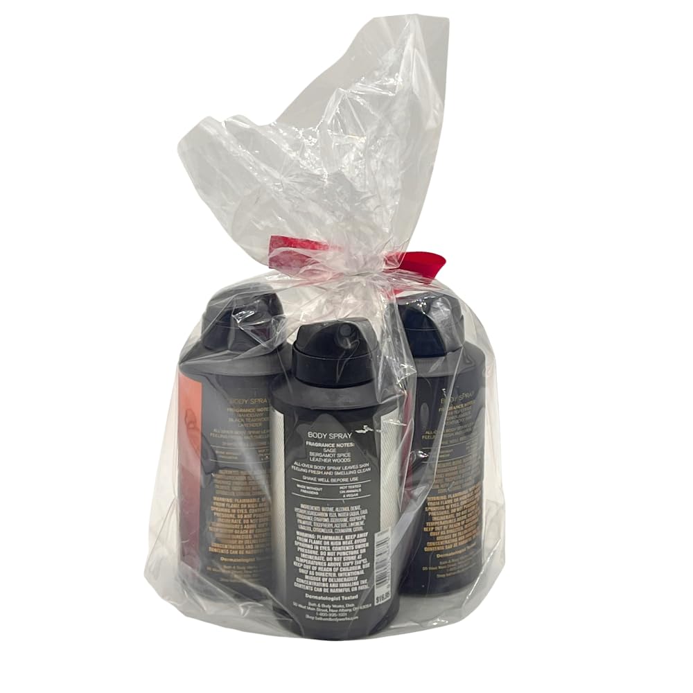 Bath and Body Works Men's Collection Deodorizing Body Spray - Mahogany Teakwood, Graphite, and Bourbon 3.7oz each 3-piece Gift Set with a Red Bow for Holidays