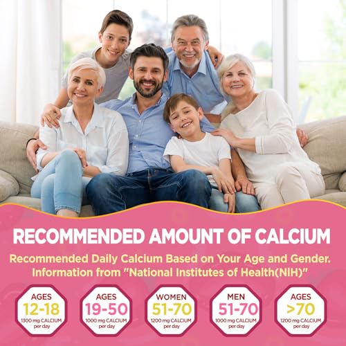 Calcium Citrate Gummies 1200 mg, Chewable Calcium Supplements for Women & Men with Vitamin D3, K2, Magnesium, Zinc, Potassium, Boron, Sugar-Free, Vegan, Immune & Bone Support, 60 Gummies