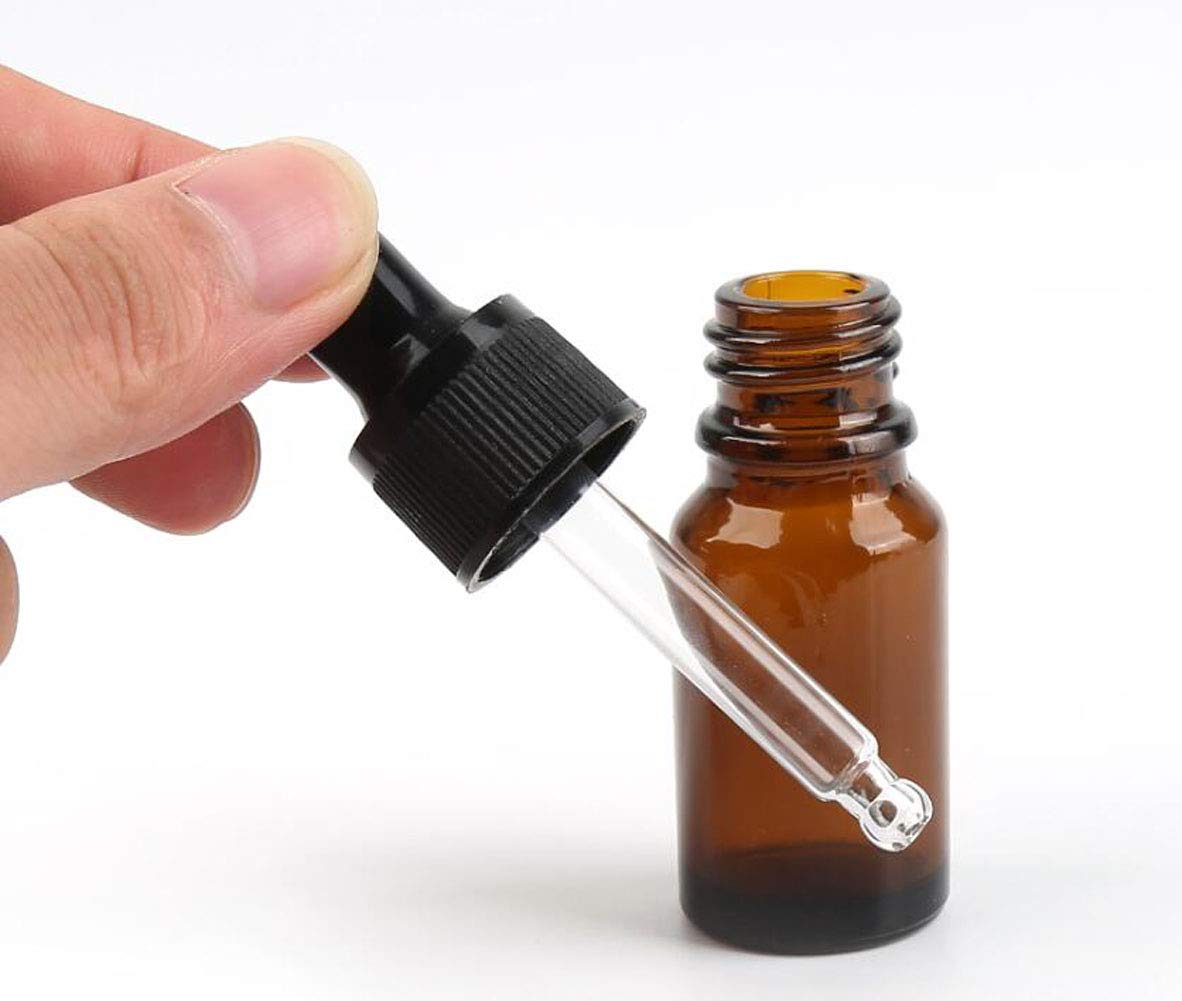 12 PCS Empty Refillable 5ML Amber Glass Droppers Essential Oil Bottles Aromatherapy Cosmetics Elite Fluid Container Jar Pot Holder with Glass Eye Dropper and Black Caps