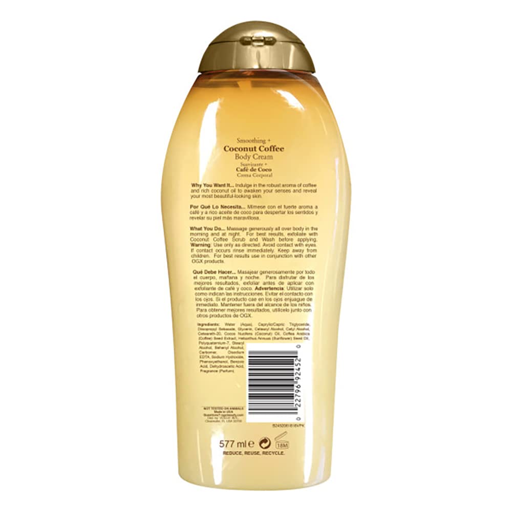 OGX Smoothing + Coconut Coffee Body Cream, 19.5 Ounce (pack of 3)