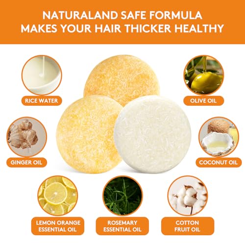 Pubpok Rice Water Shampoo Bars and Conditioner Set for Hair Growth, Organic Ginger & Rice Water Shampoo Bar, Orange Conditioner Soap for PH Balanced