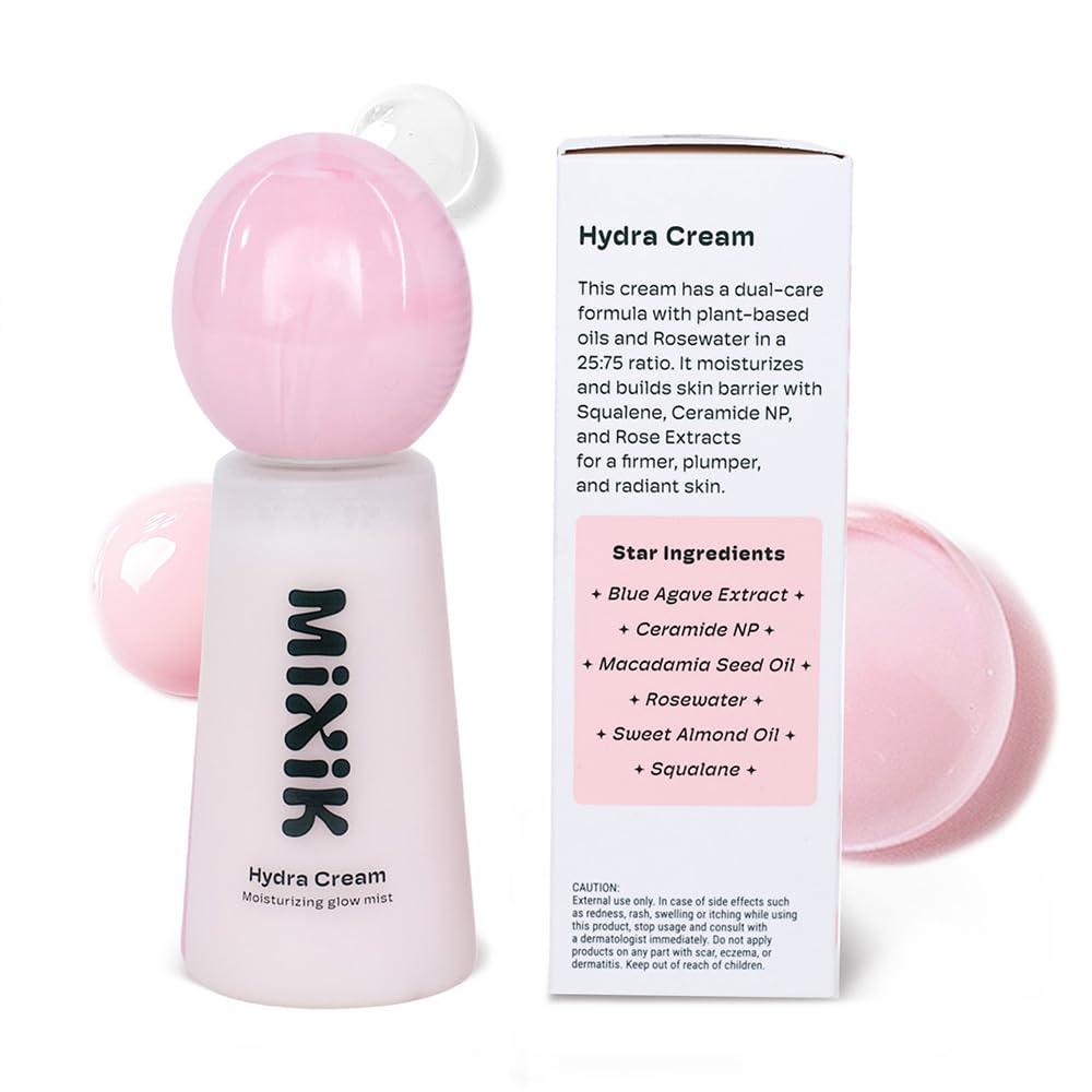 MIXIK Hydra Cream Moisturizing Face Mist Spray - Hydrating Face Mist Korean Skincare, Facial Hydrating Mist made of Plant Oil, Rose Water, Squalene, Ceramide (30 ml (1.0 fl oz) Travel Size)