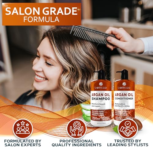Moroccan Argan Oil Shampoo and Conditioner Set - Sulfate Free with No Parabens - Botanicals for Women and Men - Professional Moisturizing, Anti Frizz, Hydrating Solution for Dry, Wavy and Curly Hair