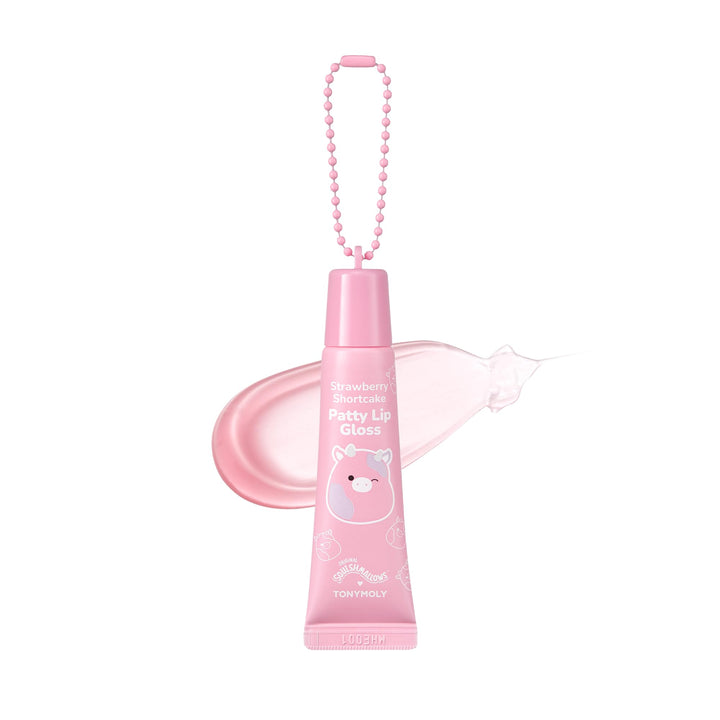 TONYMOLY x Squishmallow Easter Basket Stuffer Patty Keychain Strawberry Shortcake Lip Gloss - Sheer Pigmented Glossy Lip Stain, Hydrating Nourishing High Shine, Non-Sticky, Tinted Pink, 11ml