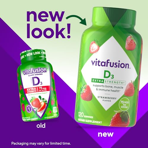 vitafusion Extra Strength Vitamin D3 Gummy, Strawberry Flavored Bone and Immune System Support (1) 120 Count