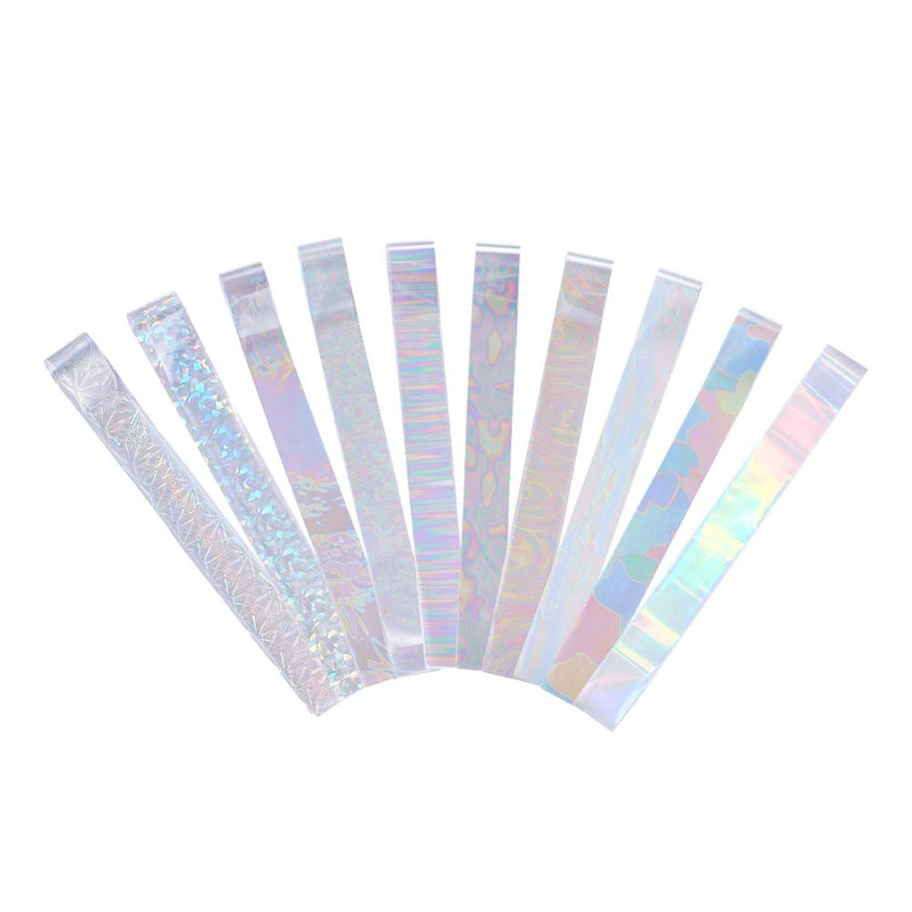 WOKOTO 10 Rolls White Pearl Color Holographic Nail Art Foil Transfer Roll Set Mix-Pattern Stickers Nails Transfer Decals Wraps Kit(1.0inchs*39.4inchs / 2.5cm*100cm)