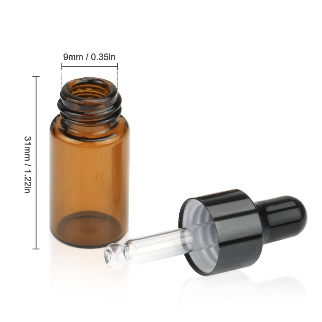 Pack of 100,3ml Amber Glass Dropper Bottle,Empty Sample Vial Glass Eye Dropper Aromatherapy Liquid Perfume Essential Oil Bottles with Glass pipette&Black Aluminum caps-Pipette&Funnel included