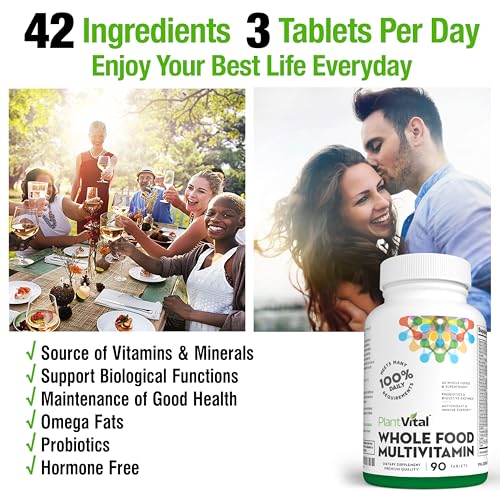 Plantvital Whole Food Multivitamin - Multivitamins with 42 Superfoods Raw Veggies and Fruits Vitamins Earth Energy Fruits and Veggies Supplement Pure Fruit and Vegetable Supplements - 90 Tablets