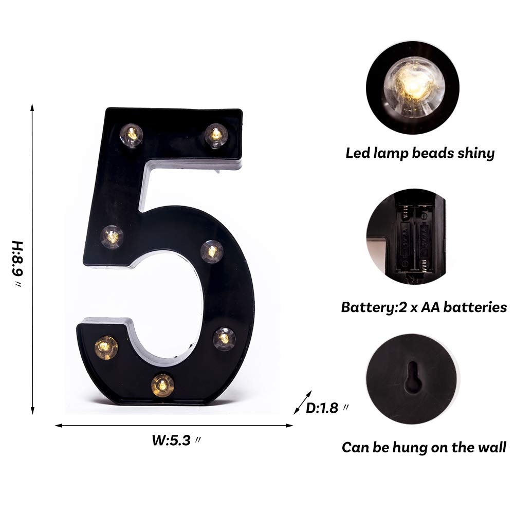 Foaky Black LED Marquee Number Lights Sign Light Up Marquee Number Lights Sign for Night Light Wedding Birthday Party Battery Powered Christmas Lamp Home Bar Decoration