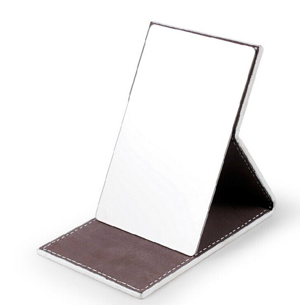 yueton Shatterproof Stainless Steel Ultrathin Folding Travel Mirror Makeup Mirror with PU Leather Case Cover for Personal Use, Camping, Travelling, Emergency Signaling