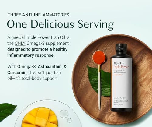 ALGAECAL Triple Power 1200mg EPA & DHA Omega-3s Fish Oil Supplement, Supporting Brain, Heart, Skin & Bones, Liquid Emulsion Mango Taste, Burp-Less, Sugar-Free