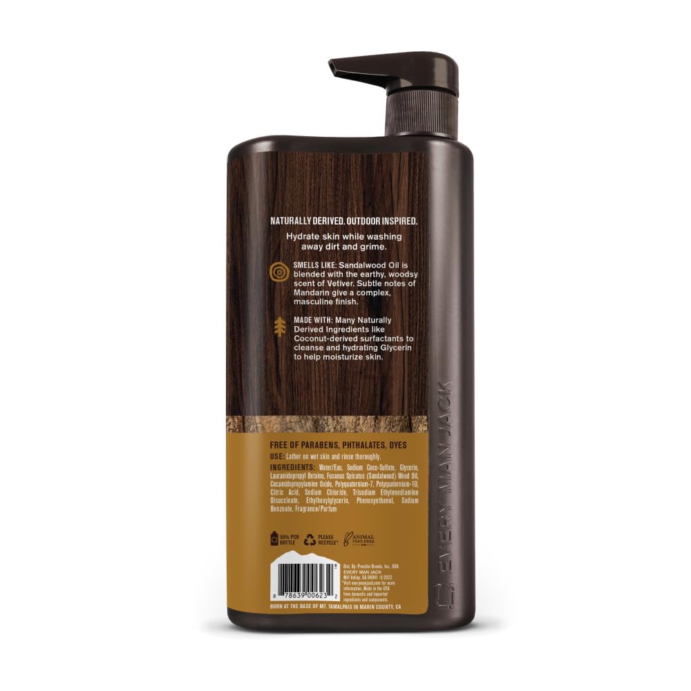 Every Man Jack Body Wash, Sandalwood, 33.8 Fluid Ounce