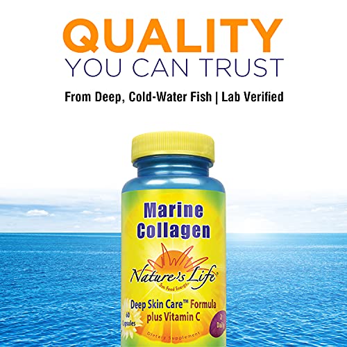 Natures Life Marine Collagen Deep Skin Care Formula Plus Vitamin C | from Deep Cold-Water Fish | 30 Servings, 60 Caps