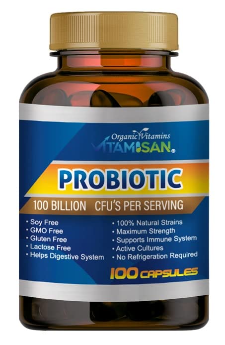 VITAMISAN Probiotics for Women, Probiotics for Men and Adults, Natural, Shelf Stable Probiotic Probiotic Supplement with Organic Prebiotic, Acidophilus Probiotic 100 caps