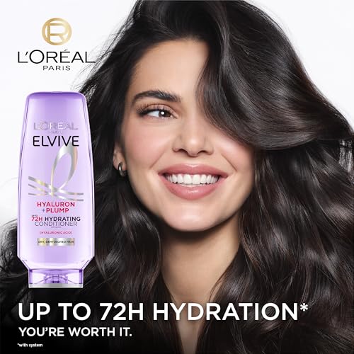L'OREAL PARIS Elvive Hyaluron Plump Hydrating Conditioner for Dehydrated, Dry Hair Infused with Hyaluronic Acid Care Complex, Paraben-Free, 12.6 Fl Oz