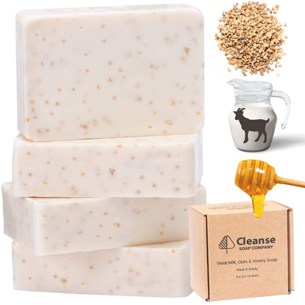 Hydrating Oatmeal Soap for Itchy Skin & Dry Skin- Unscented - 4-Bar Pack with Goat Milk & Raw Honey - Organic Ingredients
