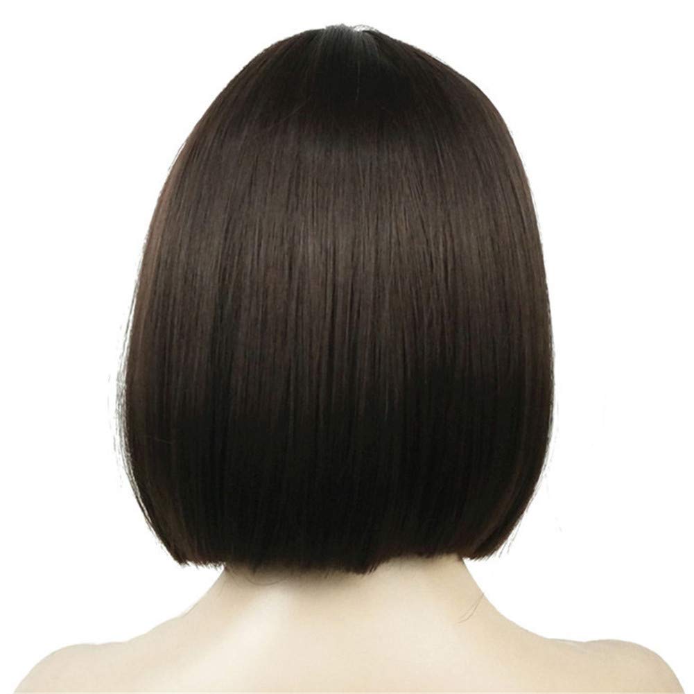 #6-Chestnut Brown: Aimole Short Straight Bob Wig Cute Flat Bangs Synthetic Full Women Wigs(6-Chestnut Brown)