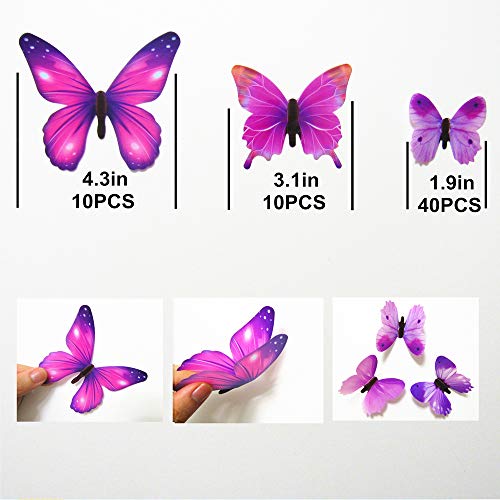 60PCS Butterfly Wall Decals - 3D Butterflies Decor for Wall Removable Mural Stickers Home Decoration Kids Room Bedroom Decor (Blue)