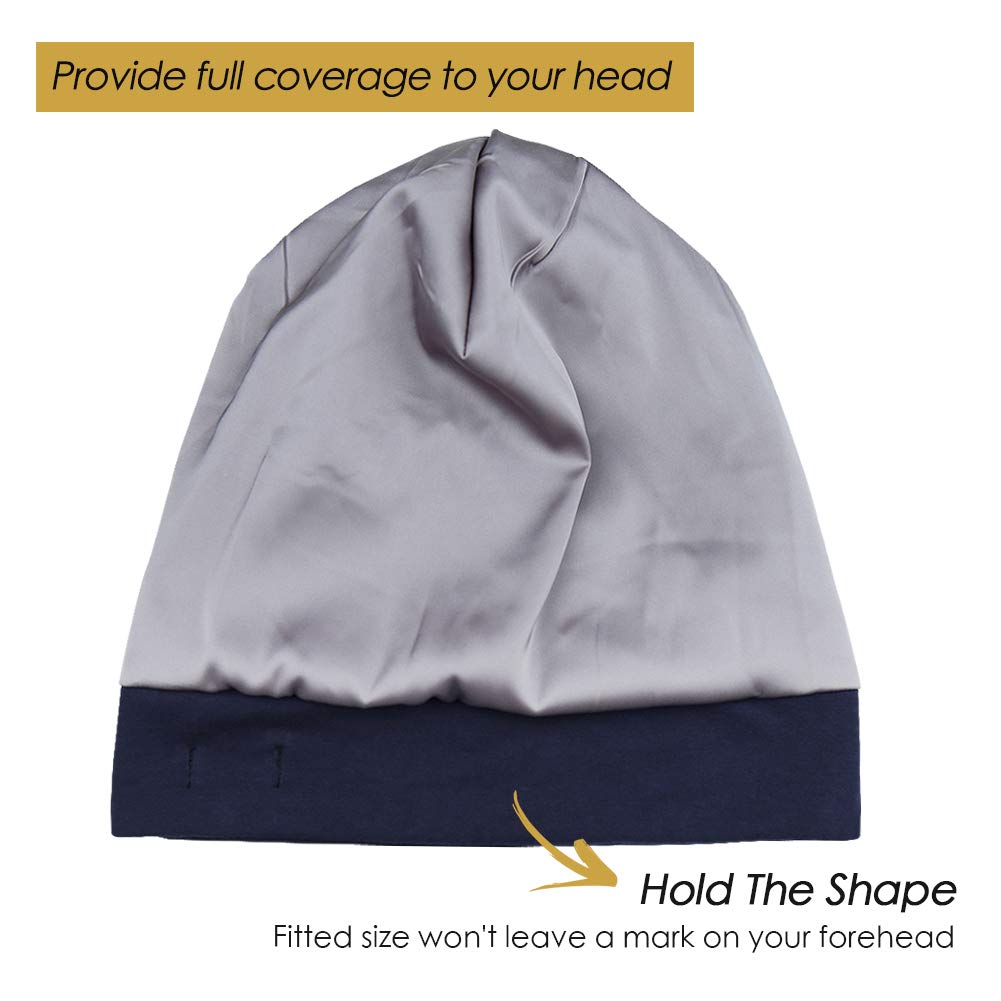 FocusCare Adjustable Sleep Hats,Silk Satin Lining Protect Curly Hair Extra Large Navy