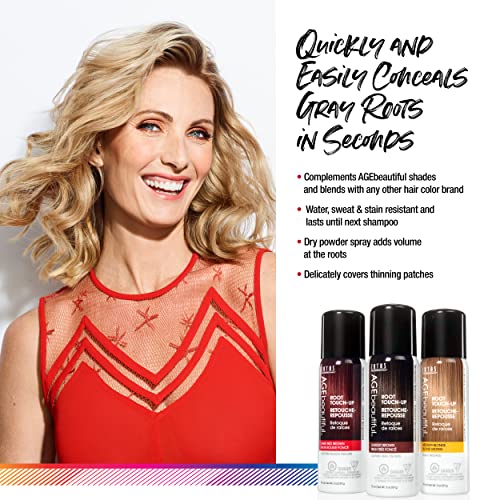 AGE beautiful Root Touch Up Hair Color Spray | Touch-Up Gray Concealer | Temporary Cover Up | Adds Volume & Covers Thinning Patches | Water, Sweat, Stain Resistant | Light Brown | 2 Oz