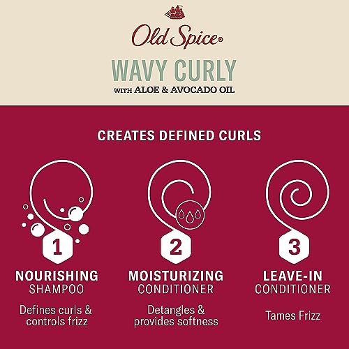 Old Spice Shampoo, Conditioner and Leave-in Conditioner Set for Men, Wavy Curly Hair Regimen Bundle