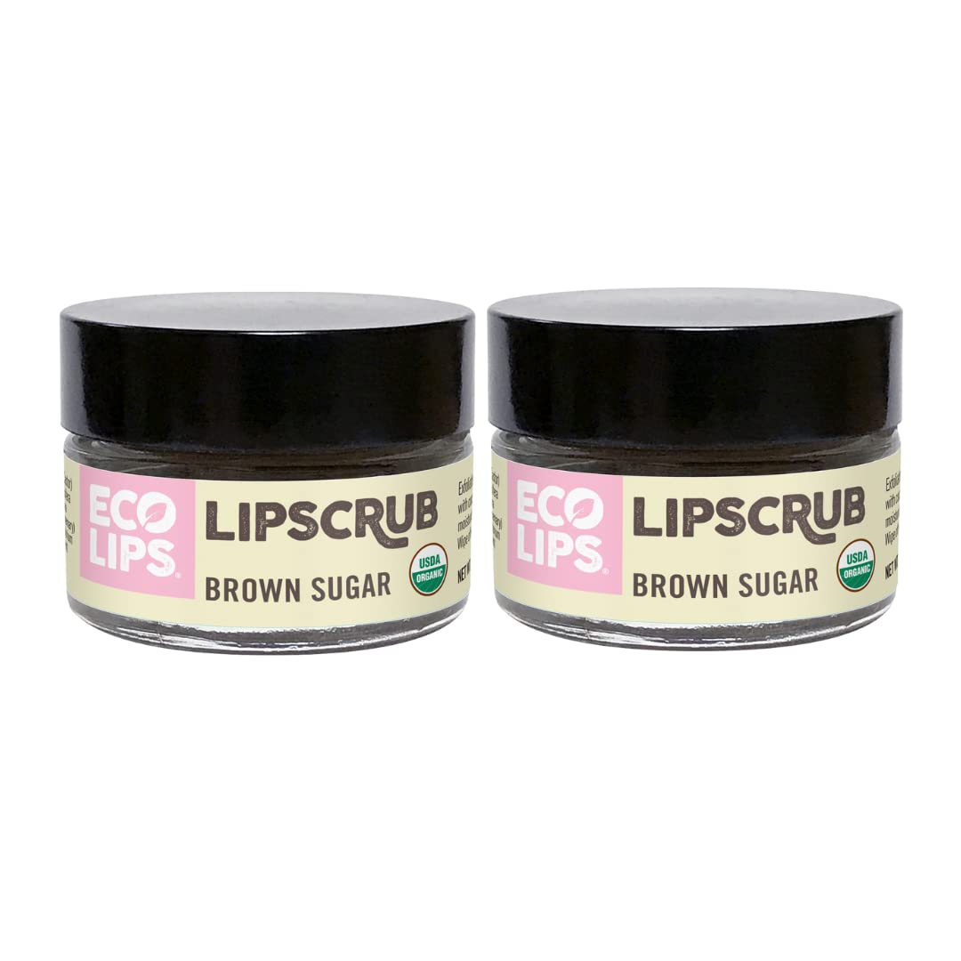 Eco Lips LIP SUGAR SCRUB 2 Pack (2- 0.5oz jars) 100% Organic Lip Care Treatment with Organic Sugar & Coconut Oil - Gently Exfoliate & Polish Dry