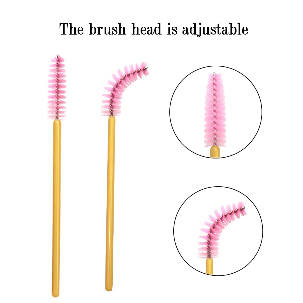 Disposable Eyelash Mascara Brushes Wands for Extension Makeup Applicator Tool Bulk,300 Pcs/Pack,Gold/Pink