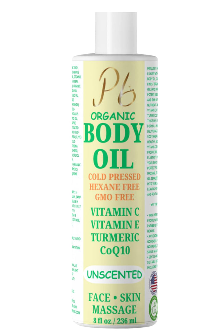 Pomberries Organic Body Oil – Cold-Pressed Blend with Jojoba, Olive, Moringa & Almond Oils – Hydrating Oil for Skin & Massage, Natural Moisturizer – 8 fl oz