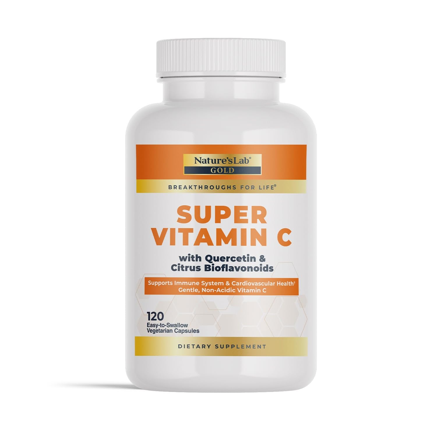 Nature’s Lab Gold Super Vitamin C 1000mg – Immune System Support – Contains Bioflavonoids Complex & Quercetin – Non-Acidic, Non-GMO, Gluten Free, Vegan – 120 Capsules (2 Month Supply)