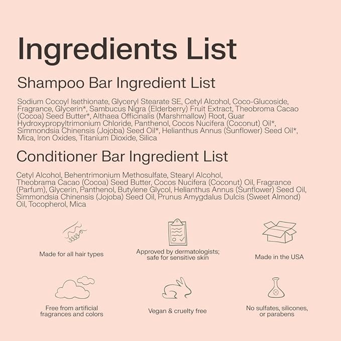 The Earthling Co. Shampoo & Conditioner Bar Set - Promote Hair Growth, Strengthen & Volumize All Hair Types - Paraben & Sulfate Free Formula with Natural Ingredients for Dry Hair (Wild Lavender)