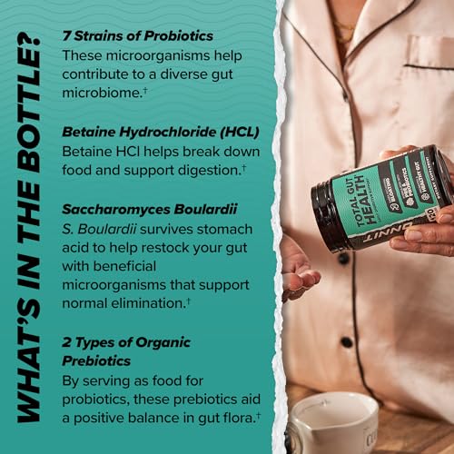 ONNIT Total Gut Health - Complete Daily Probiotics & Digestive Enzyme Supplement for Women & Men - 5 Strains of Probiotics, Prebiotics, Enzymes, Betaine HCL - Capsules - (60ct)