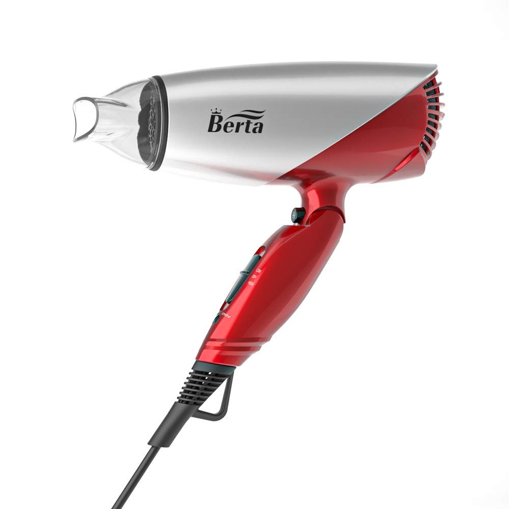 Berta 1875 Watts Folding Hair Dryer Tourmaline Ceramic Negative Ionic Blow Dryer US Plug