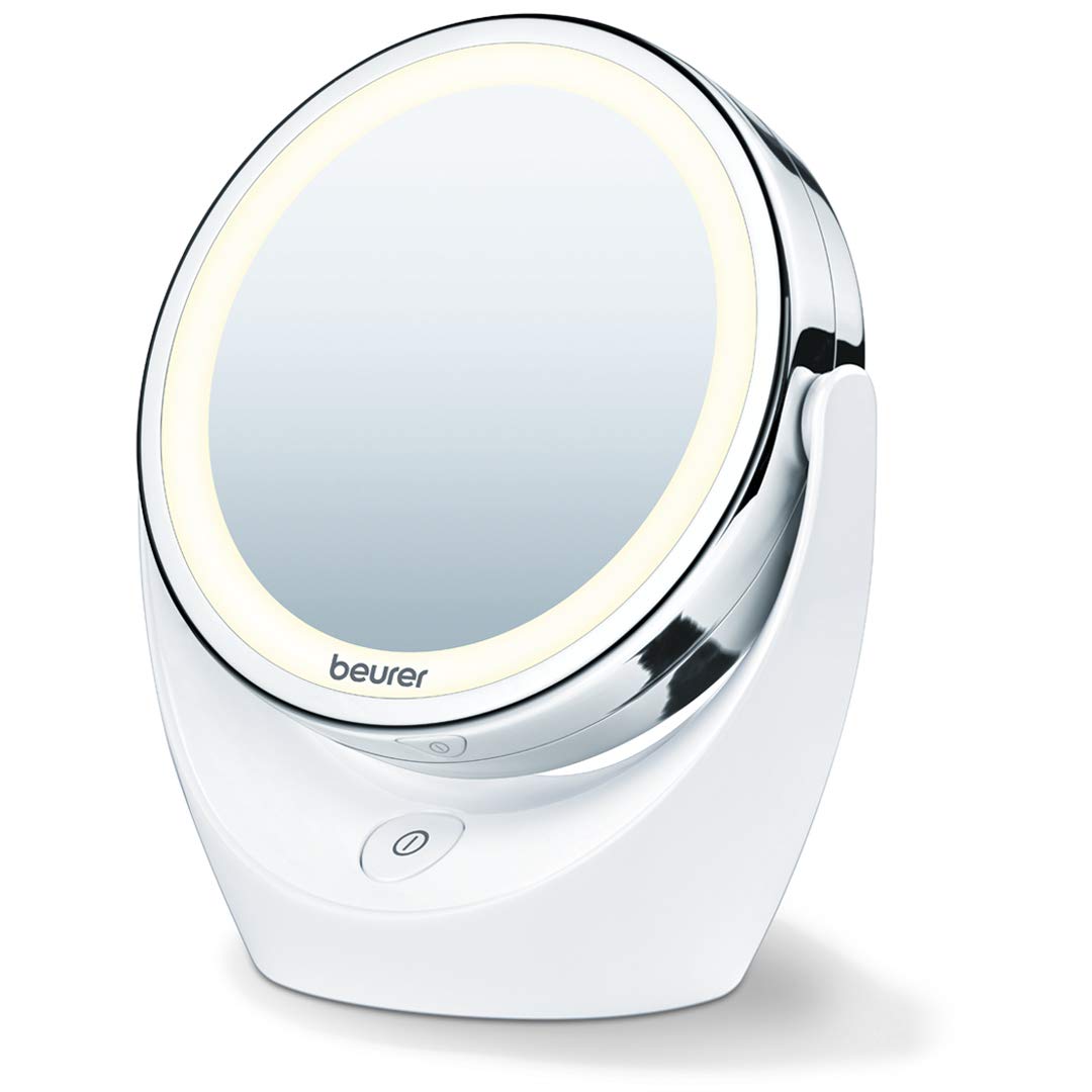 Beurer Illuminated 5x Vanity and Cosmetics Mirror, Touch Sensor Surface, Storage Tray, With Portable, Magnetic Magnifying MakeUp Mirror, White LED Light and Dimmer, Cordless, 360° Rotation, BS45