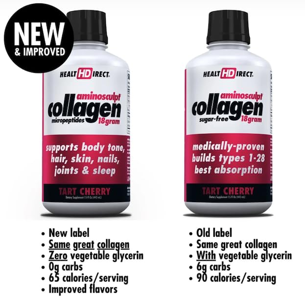 HEALTH DIRECT AminoSculpt Sugar-Free Collagen Supplement - High Potency Medical-Grade Protein for Hair, Skin, Nails & Joints, Grass-Fed, Non-GMO, Liquid Collagen - Tart Cherry - 15 Fl Oz