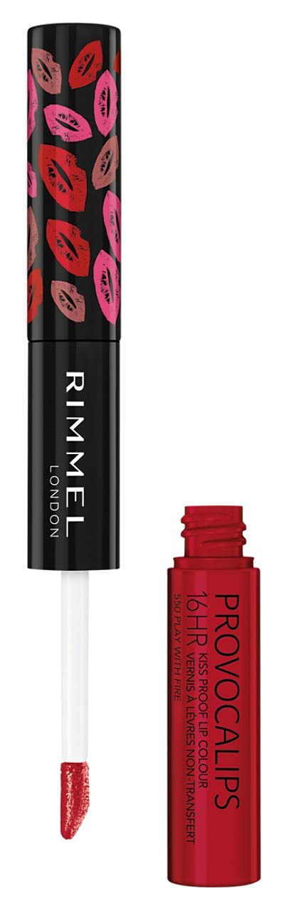 Rimmel London Provocalips 16hr Kiss-Proof Lip Color - Two-Step Liquid Lipstick to Lock in Color and Shine - 550 Play With Fire, .14 fl.oz.