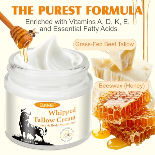 ISUNRISE Beef Tallow for Skin, Tallow Face Moisturizer, Natural Grass-Fed Grass Finished Beef Tallow and Honey Balm Deeply Moisturizing for Face & Body, 2.1 oz