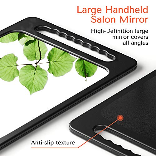 TASALON Unbreakable Hand Mirror with Double Handle - Large Handheld Barber Mirror for Hair and beauty Salon - Durable Hand Held Mirrors for barbershop - Lightweight Haircut Mirror with Double Handgrip