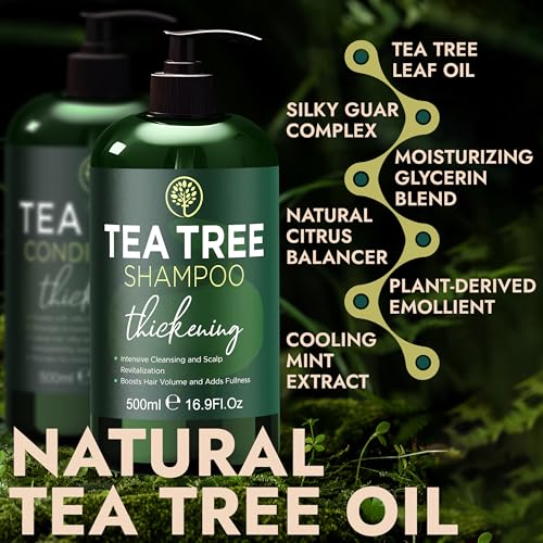 Tea Tree Shampoo & Conditioner Set | Thinning Hair Loss Treatments for Men and Women | Soothes Itchy Scalp & Dandruff | Boosts Hair Growth & Reduces Hair Loss | Sulfate & Paraben Free