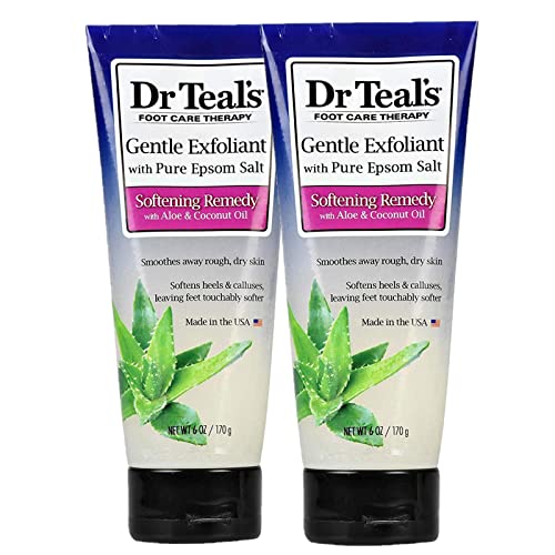 Dr. Teals Softening Remedy Coconut Oil Foot Scrub Gift Set (2 Pack, 6oz ea.) - Essential Coconut Oils & Aloe Vera Replenish and Moisturize Dry, Damaged Skin - Blended with Pure Epsom Salt
