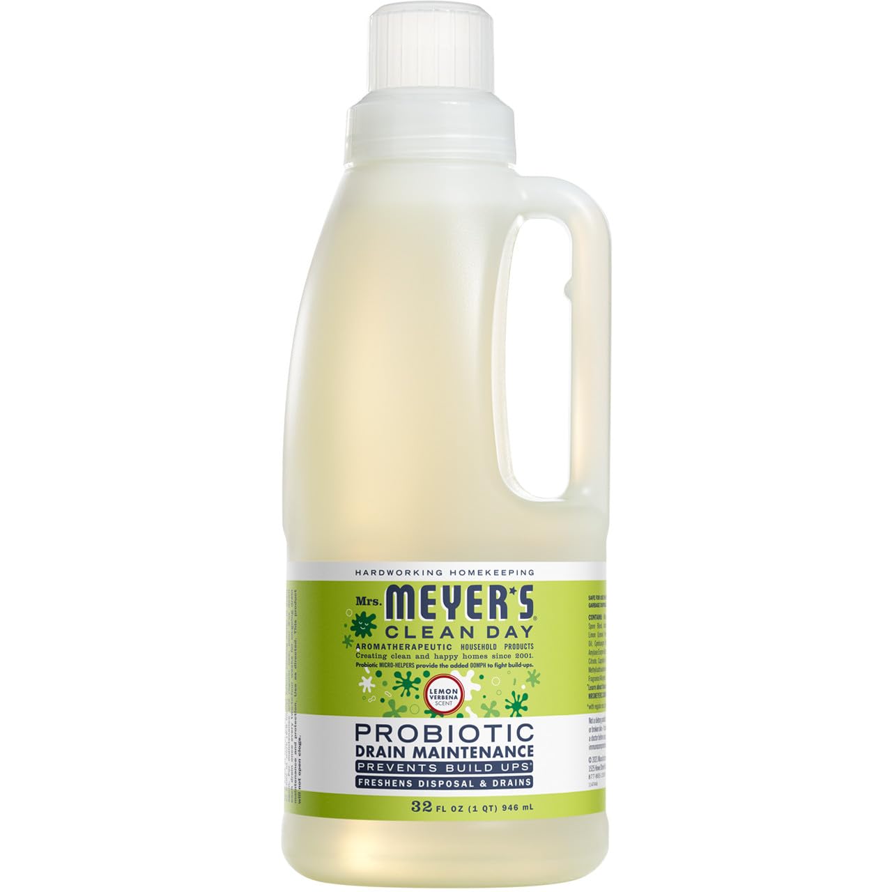 MRS. MEYER'S CLEAN DAY Probiotic Drain Maintenance Liquid, Lemon Verbena, Freshens Disposals and Drains, 32 Fl Oz