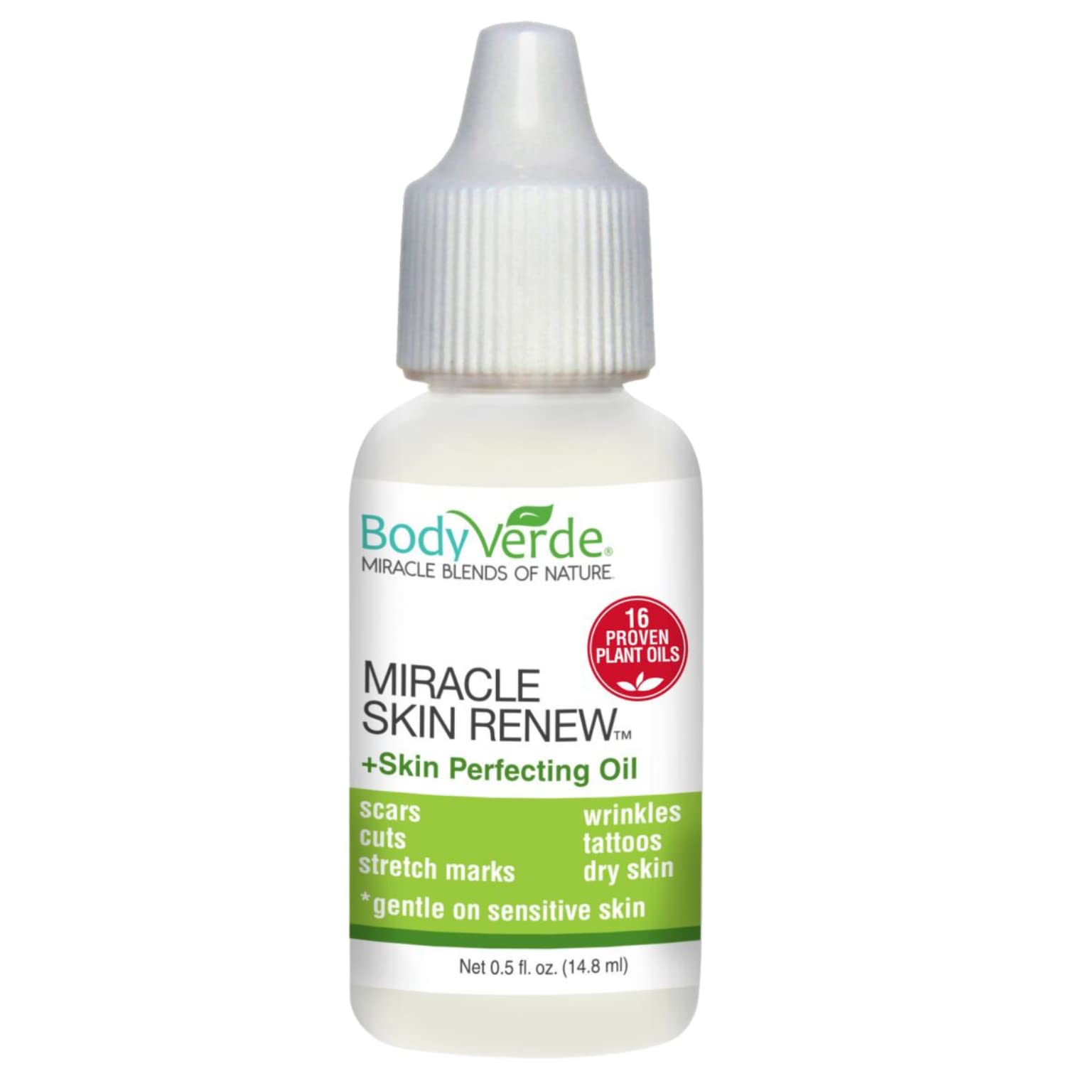 BodyVerde Miracle Skin Renewal Natural Skin Care Product, Skin Repair for Children and Adults, Healing Jojoba Oil and Coconut Oil Serum, Skin Perfecting Oil, 16 Proven Plant Oils, 0.5-Ounce