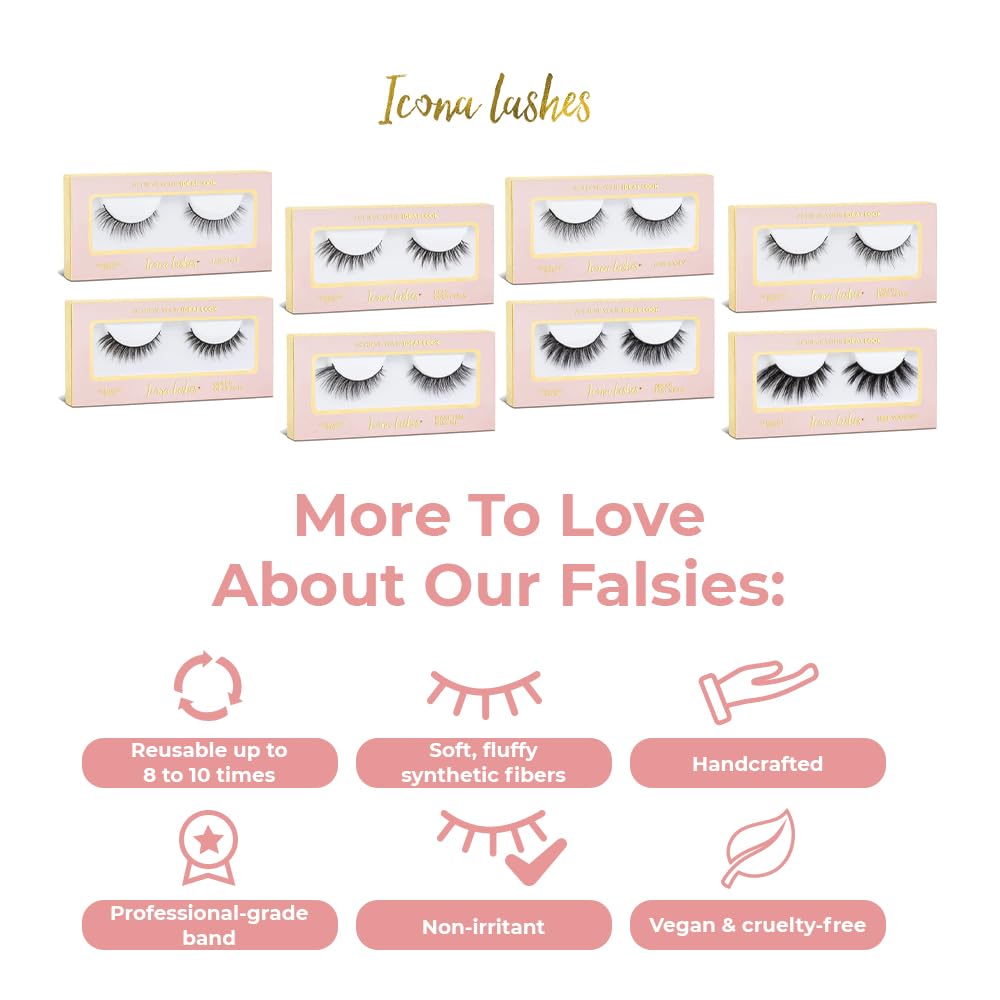Icona Lashes Premium Quality False Eyelashes | Make Him Miss Me | Wispy & Flirty | Natural Look and Feel | Reusable | 100% Handmade & Cruelty-Free