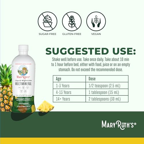 MaryRuth Organics Liquid Nighttime Multimineral Sleep Supplement | Sugar Free | Calm Magnesium Citrate | NO Melatonin | Calcium Magnesium Zinc | Pineapple Dream| Vegan | Gluten Free | 32 Servings