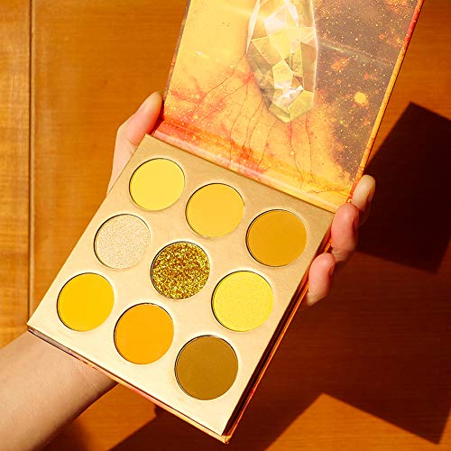 docolor Eyeshadow Palette 9Colors Yellow Eyeshadow Gemstone Shadow Palettes Highly Pigmented Mattes Shimmers Smokey Glitter Cream Colorful Powder Blendable Long Lasting Waterproof Makeup Palette
