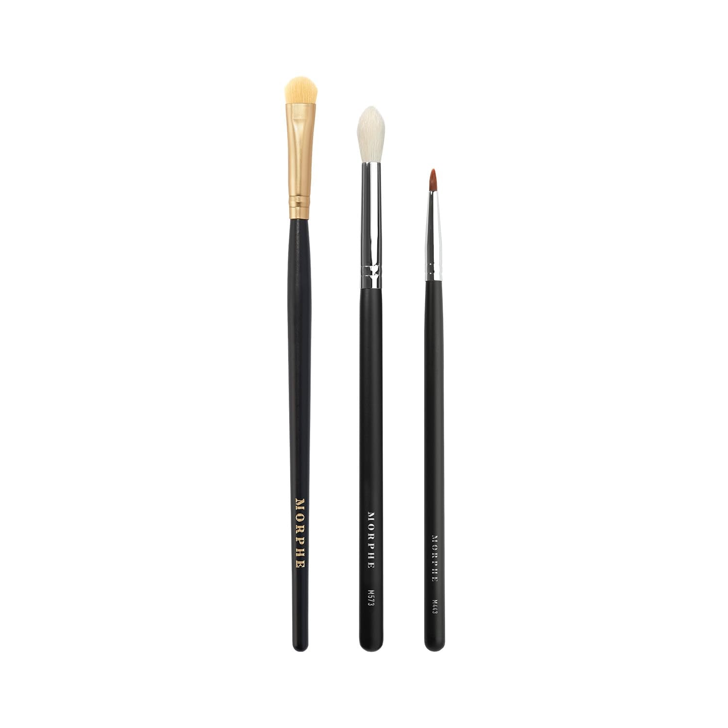 Morphe Precision Liner Makeup Brush Trio - Eyeshadow Brush Set for Blending, Precision and Definition - Includes M573, M443, M210 - For Cream or Powder Eyeshadow and Eyeliner (3 Count)